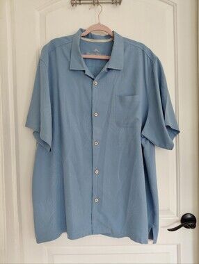 Tommy Bahama Shirt Mens XXL Blue Floral Short Sleeve Button-Up Silk Relaxed Fit